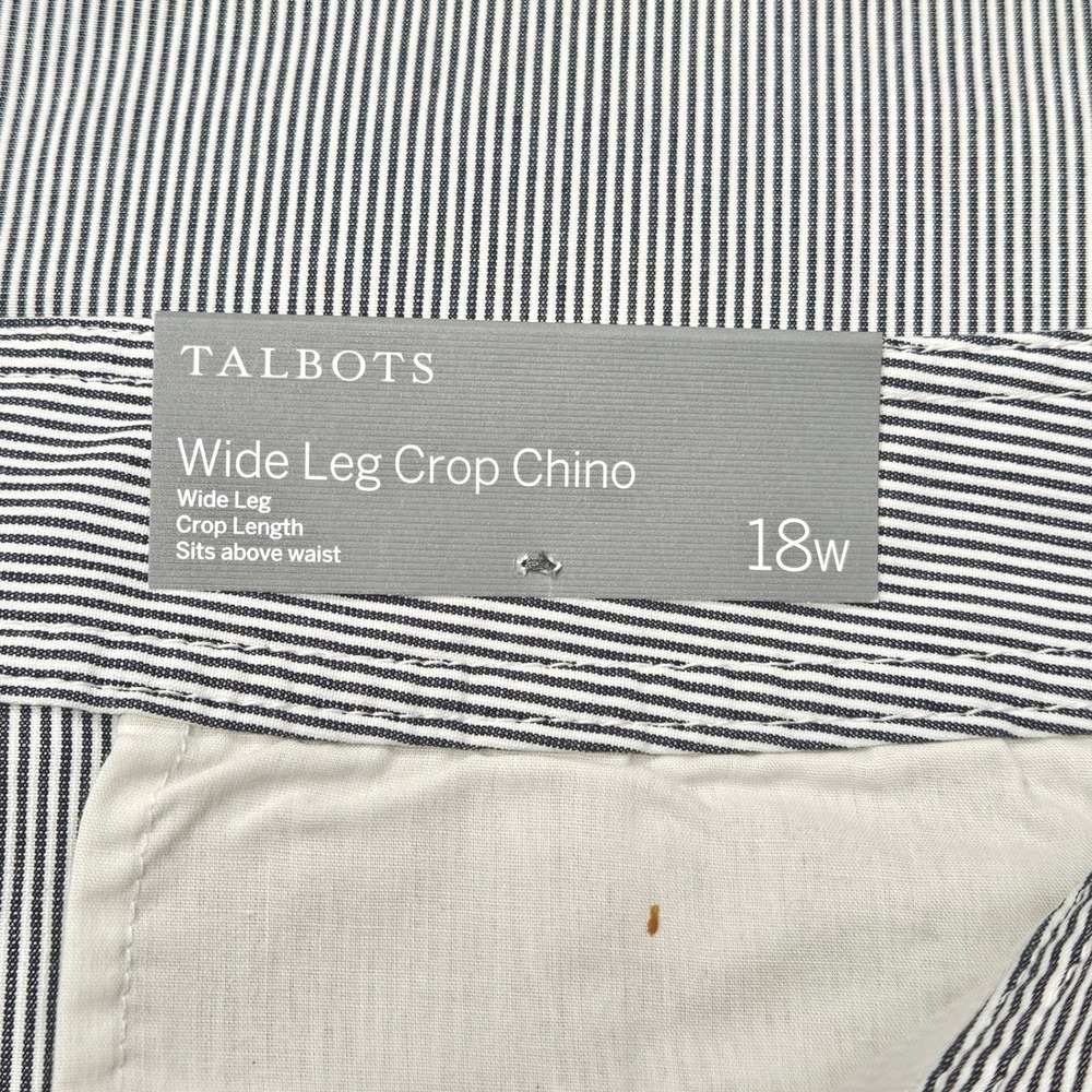 Talbots Wide Leg Crop Chino Women 18W Blue White NWT Pinstripe Cotton Trousers - Picture 7 of 10